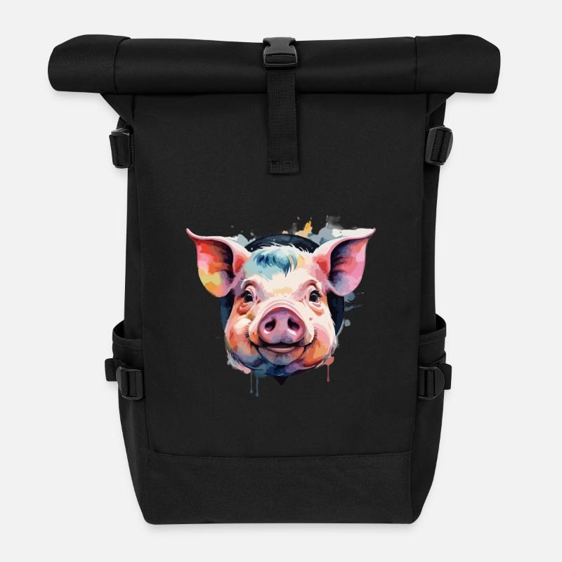 Pig Pig Cool Colored - Roll Top Backpack - black