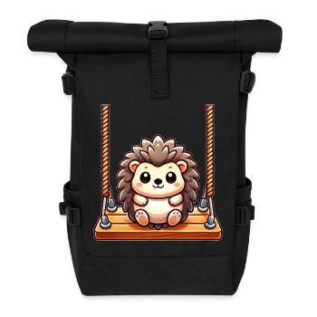 Igel schaukelt Spielplatz Cartoon süß - Rolltop Rucksack - Schwarz - Vorne