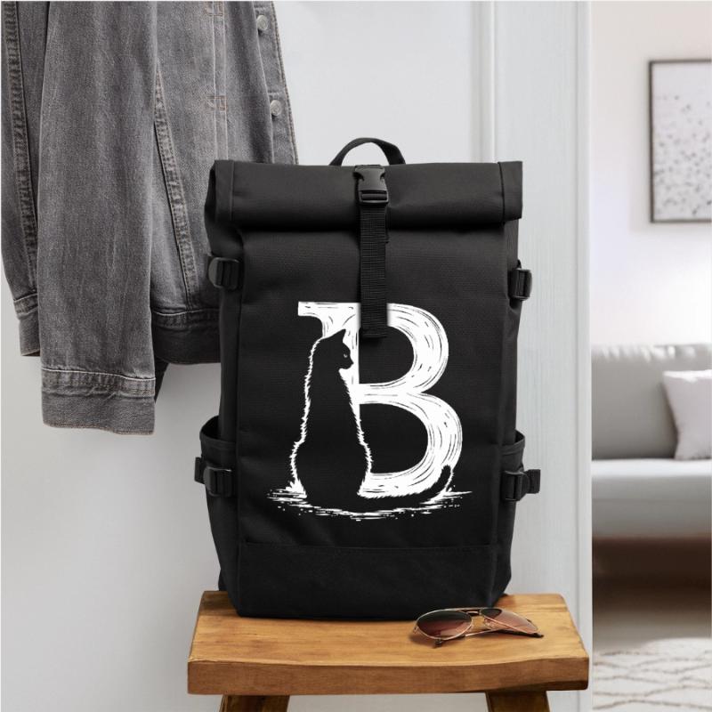 Buchstabe B mit Katze Rolltop Rucksack