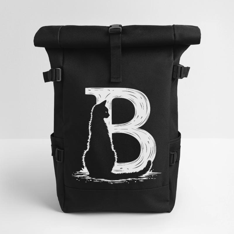 Buchstabe B mit Katze Rolltop Rucksack
