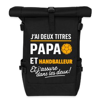 2 titres papa et handballeur Handball - Sac à dos roll top - noir - Devant