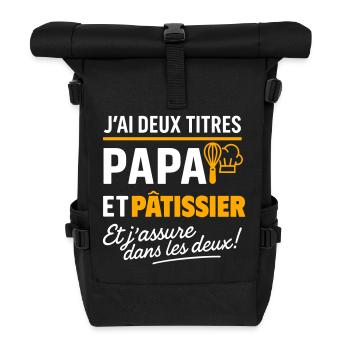 2 titres papa et pâtissier cadeau fête des pères - Sac à dos roll top - noir - Devant