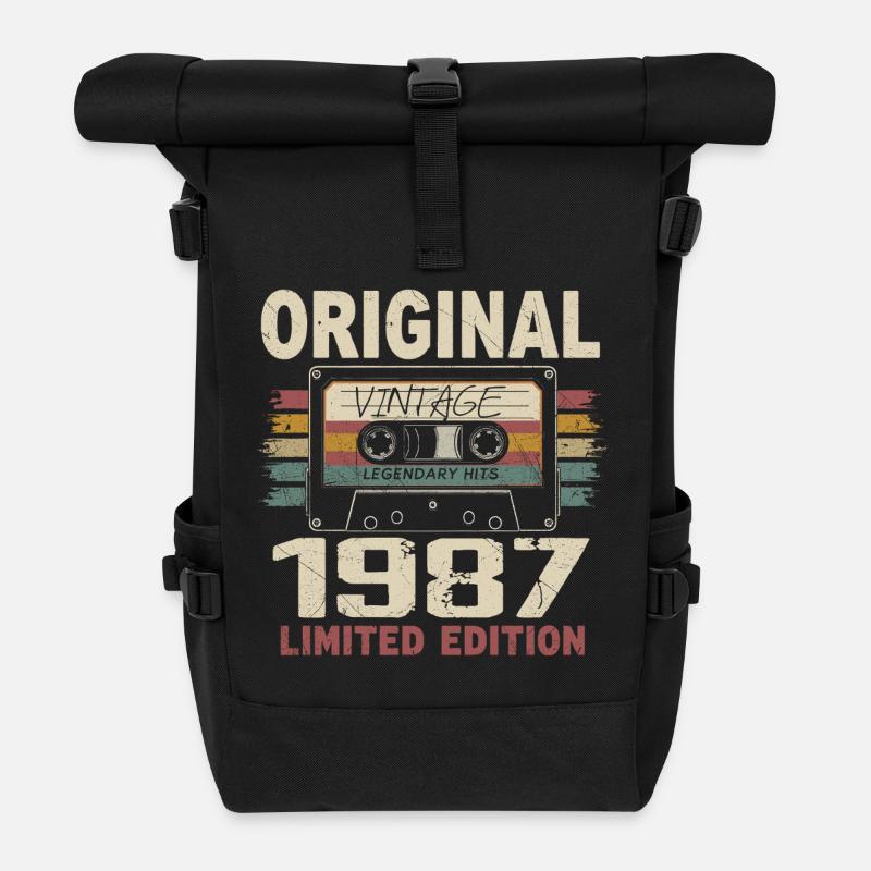 1987 Geburtstagsgeschenk 1987 Jahrgang 1987 Retro - Rolltop Rucksack - Schwarz