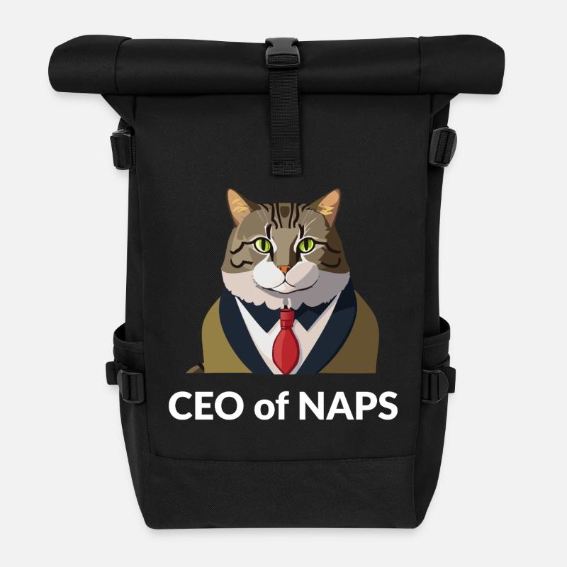 Geschäftsmann Katze mit Krawatte - Rolltop Rucksack - Schwarz