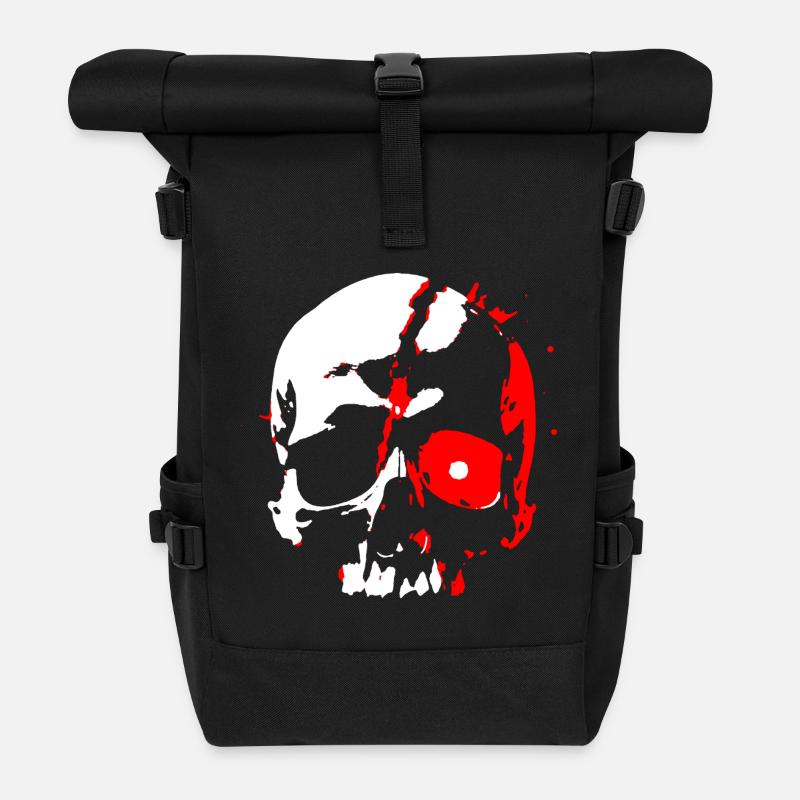 Cyborg Totenschädel mit rotem Auge - Rolltop Rucksack - Schwarz