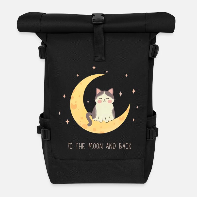 Süße Katze auf Mond – To the Moon and Back - Rolltop Rucksack - Schwarz