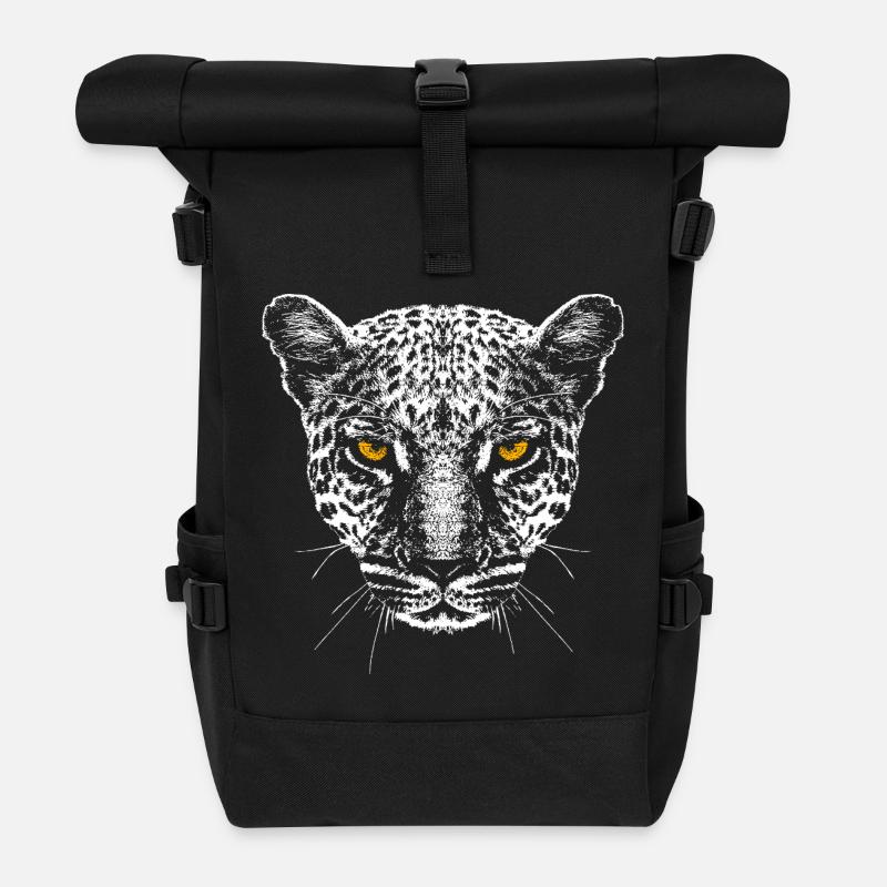 Leopard / Kopf / Augen - Rolltop Rucksack - Schwarz