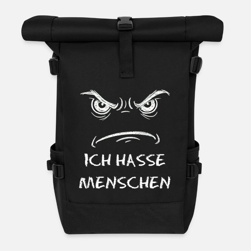 Ich hasse Menschen Augen Motiv - Rolltop Rucksack - Schwarz