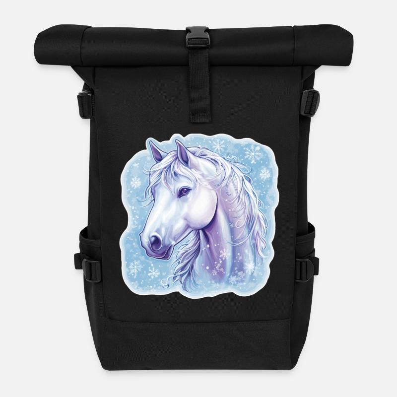 Pferd Schneeflocken  - Rolltop Rucksack - Schwarz