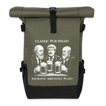 Philosophen-Pub-Nacht: Sokrates Aristoteles Platon - Rolltop Rucksack - Olive/Schwarz - Vorne