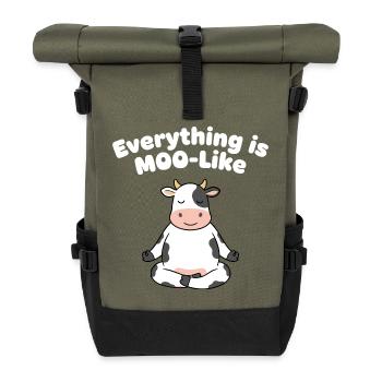 Zen Kuh Meditations Motiv - Rolltop Rucksack - Olive/Schwarz - Vorne