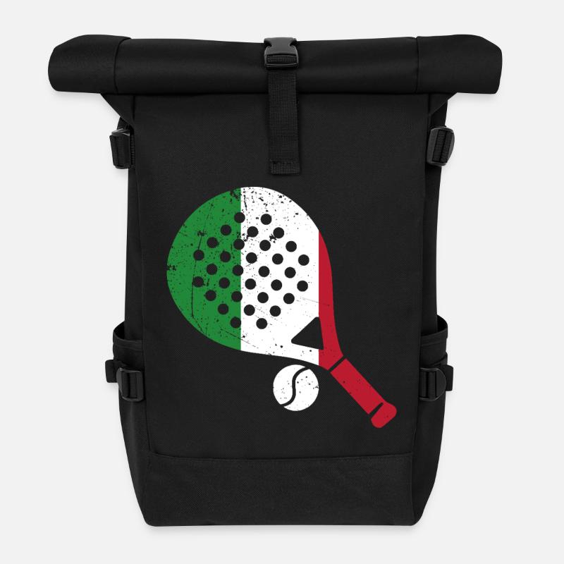 Padel Racket Italien Style - Rolltop Rucksack - Schwarz