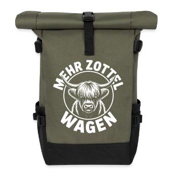 Highlands more Shaggy Car Highland Beef - Roll Top Backpack - olive/black - Front
