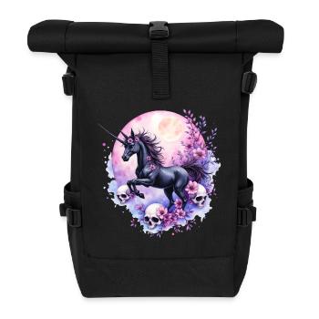Lunar Unicorn with Skulls and Flowers - Roll Top Backpack - black - Front