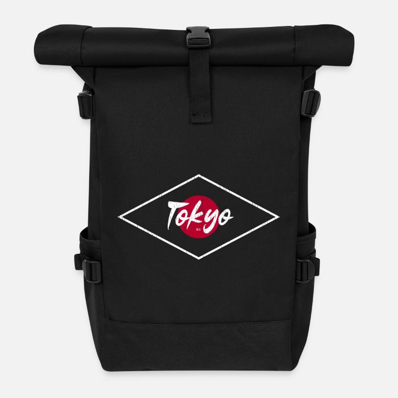 Tokyo Neon Circle Logo - Roll Top Backpack - black