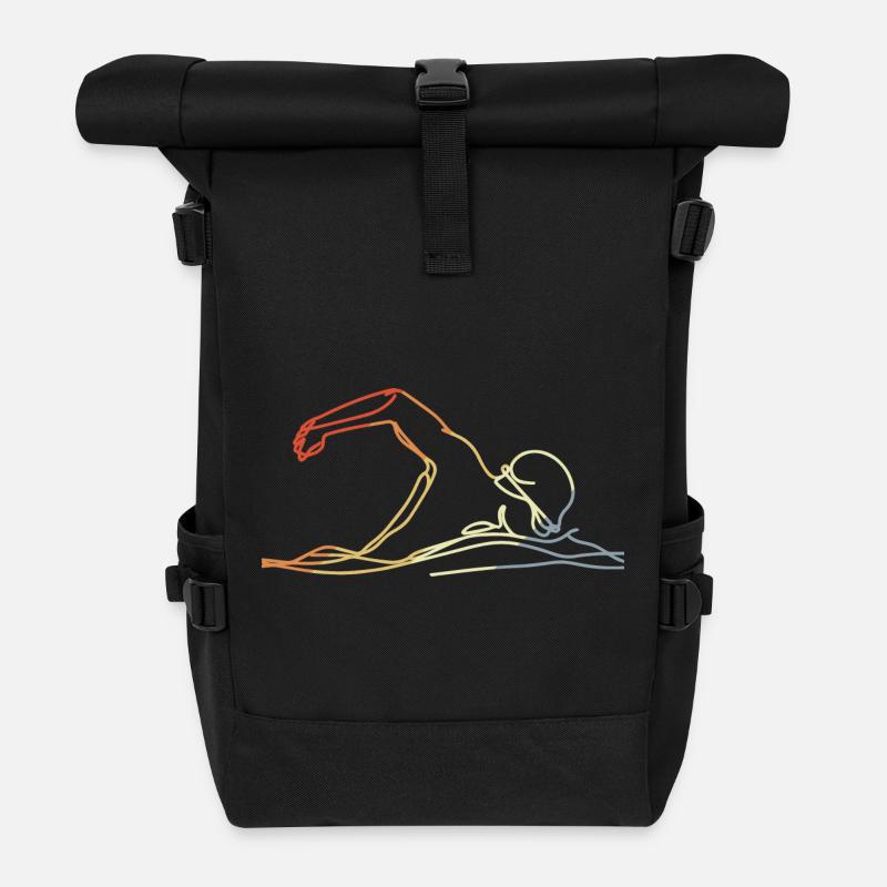 Schwimmen Retro Stil - Rolltop Rucksack - Schwarz