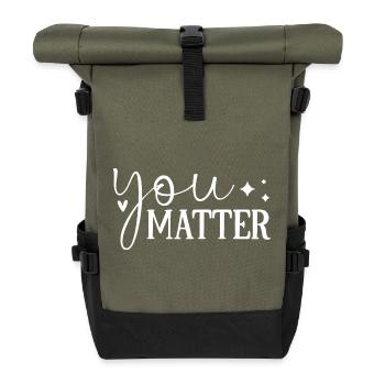 Inspirierendes handschriftliches Zitat-Design - Rolltop Rucksack - Olive/Schwarz - Vorne