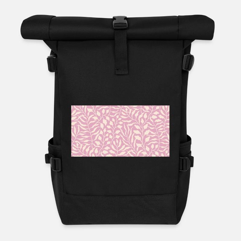 Elegantes Blättermuster in Blassrosa - Rolltop Rucksack - Schwarz