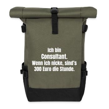 Berater Spruch: 300 Euro Stunde - Rolltop Rucksack - Olive/Schwarz - Vorne