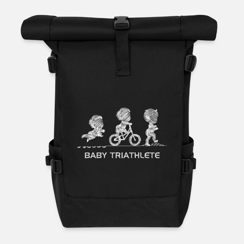Baby Triathlete in Action Silhouettes - Roll Top Backpack - black