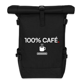 100% COFFEE | Coffee Humor - Roll Top Backpack - black - Front