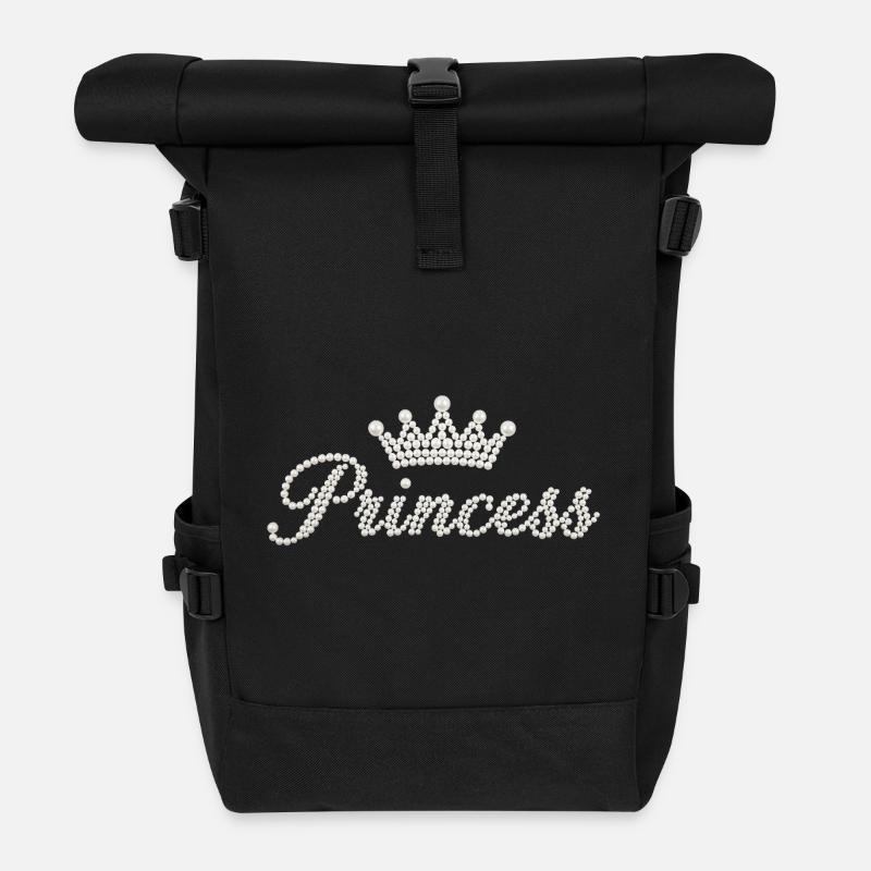 Prinzessin Perlen Krone Schriftzug Princess - Rolltop Rucksack - Schwarz