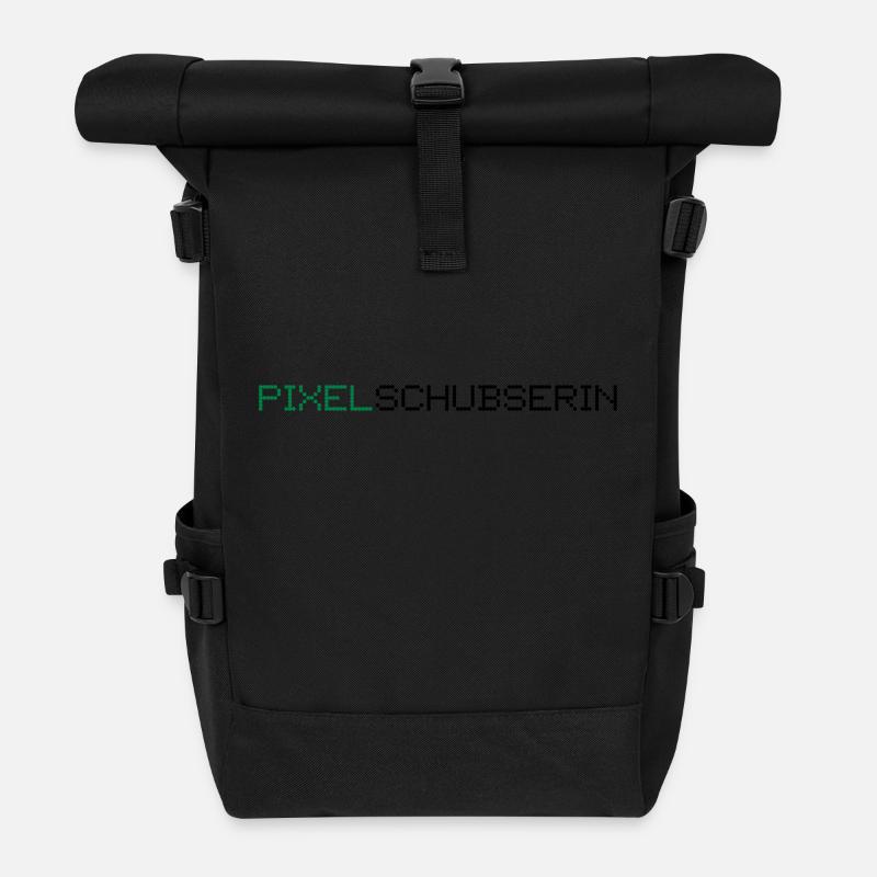 Pixelschubserin im Design von Pixeln, 2fb - Rolltop Rucksack - Schwarz