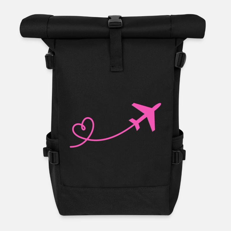 Flugzeug Flieger mit Herz in pink - Rolltop Rucksack - Schwarz