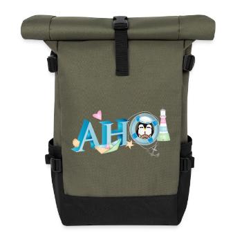 Sailor's greeting lettering Ahoi with penguin sailor - Roll Top Backpack - olive/black - Front