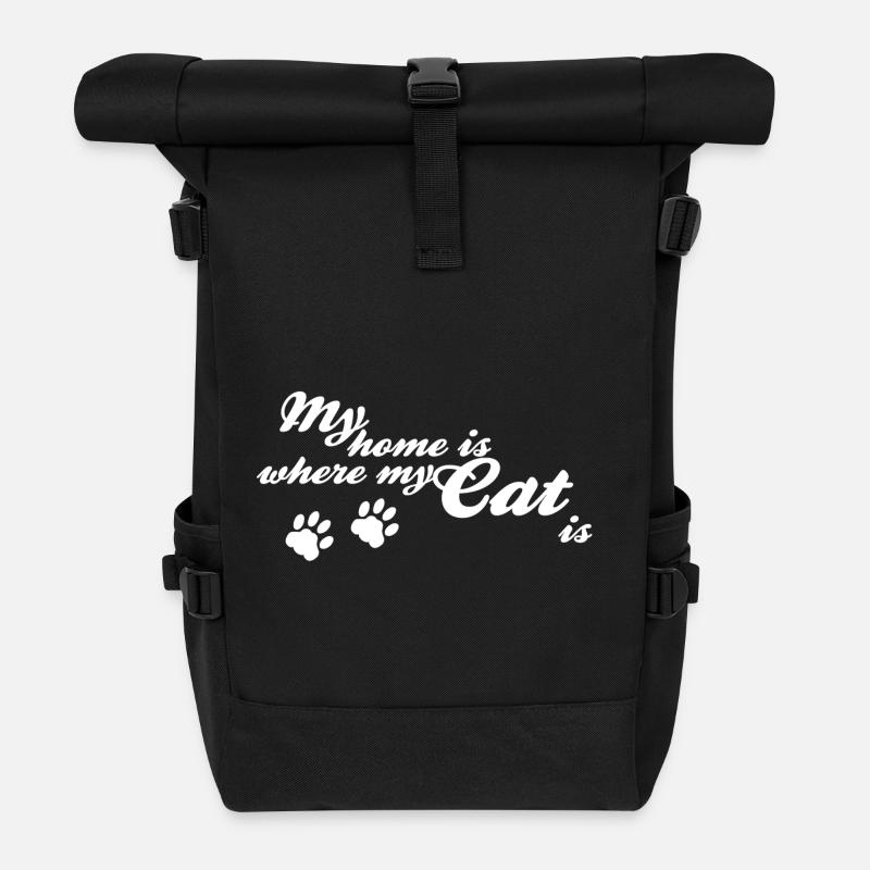 Home is where my cat is - Roll Top Backpack - black