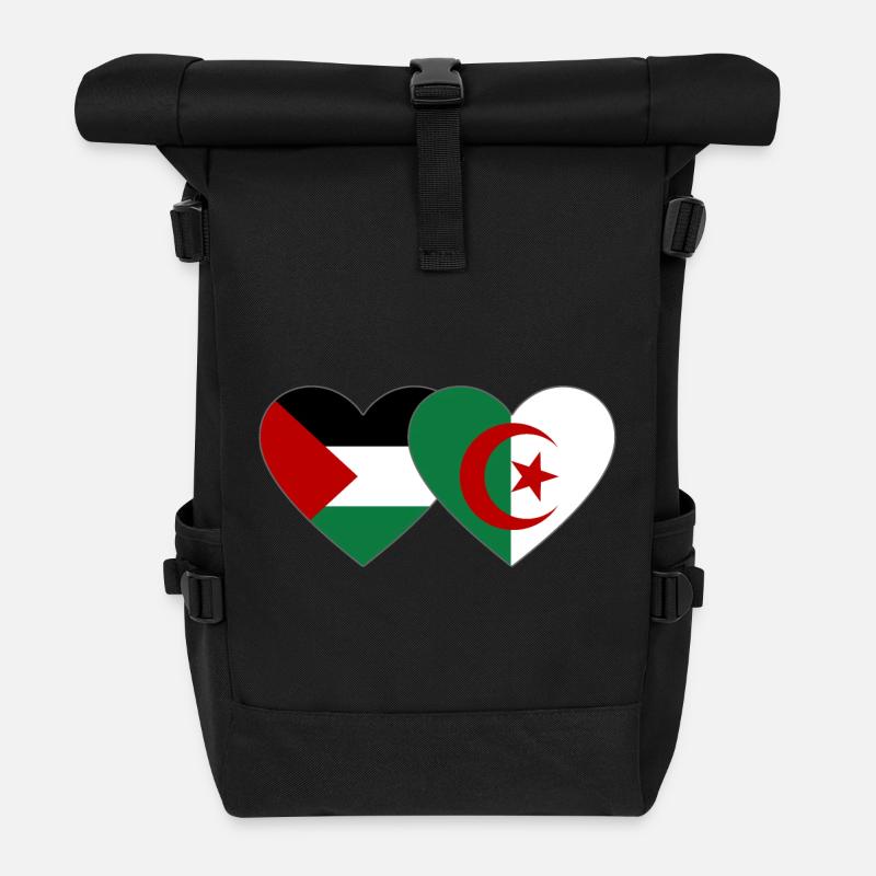 Palestine Algérie Drapeau Coeur - Sac à dos roll top - noir