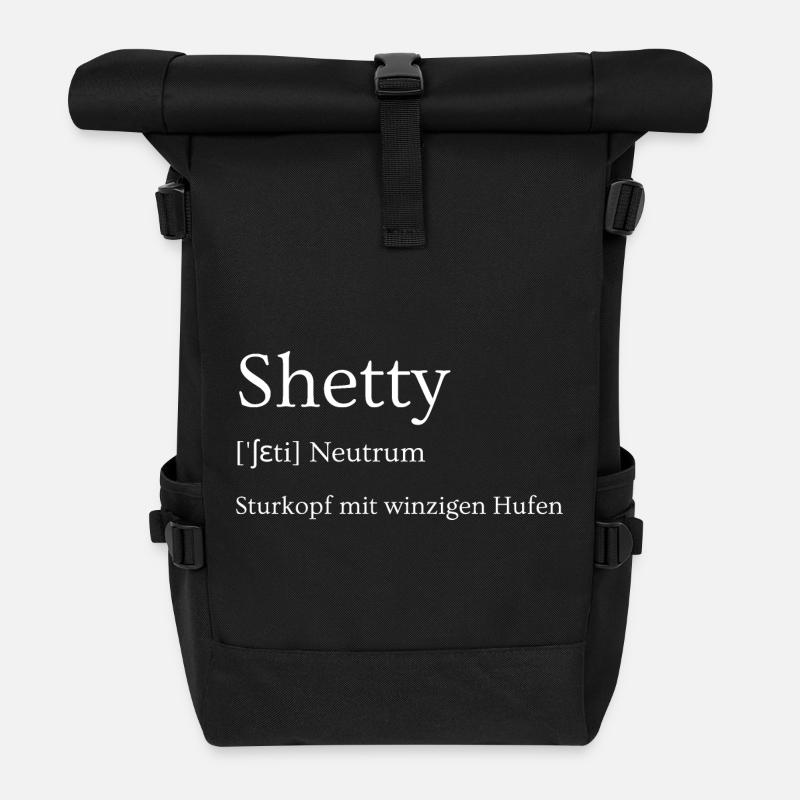 Shetty Shetlandpony Sturkopf winzigen mit Hufen - Rolltop Rucksack - Schwarz