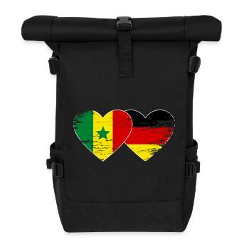 Senegal Germany Flag Heart used - Roll Top Backpack - black - Front