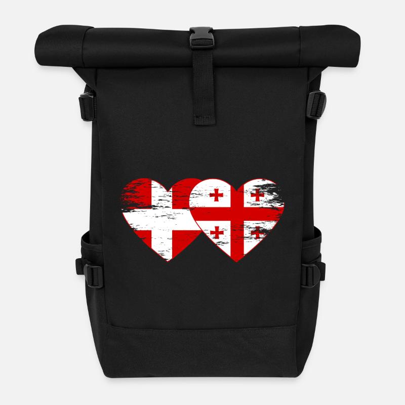 Denmark Georgia flag heart used - Roll Top Backpack - black