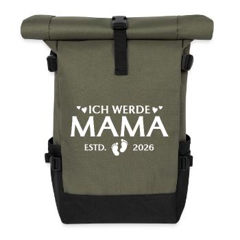 Ich werde Mama 2026 Mutterschaft - Rolltop Rucksack - Olive/Schwarz - Vorne