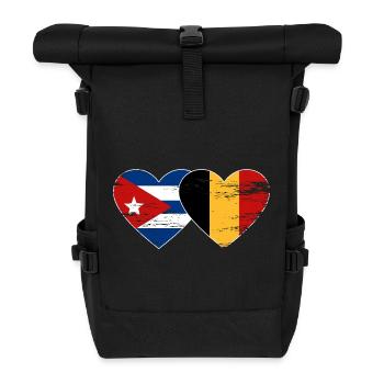 Cuba Belgium Flag Heart - Roll Top Backpack - black - Front