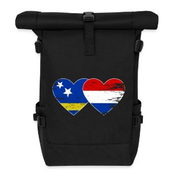 Curacao Holland flag heart used - Roll Top Backpack - black - Front