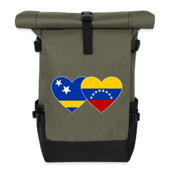 Curacao Venezuela flag heart used - Roll Top Backpack - olive/black - Front