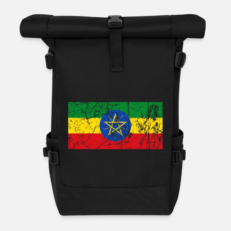 Ethiopie Afrique drapeau effet vintage - Sac à dos roll top - noir