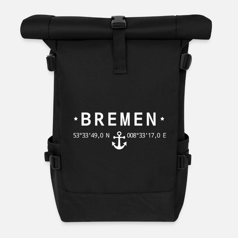 Bremen Koordinaten - Rolltop Rucksack - Schwarz