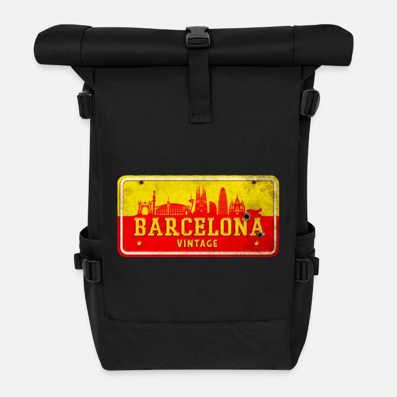 Barcelona Spanien Vintage Schild - Rolltop Rucksack - Schwarz