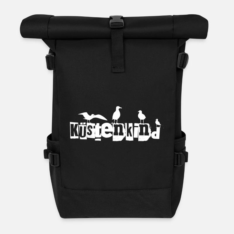 Küstenkind mit Möwen - Rolltop Rucksack - Schwarz