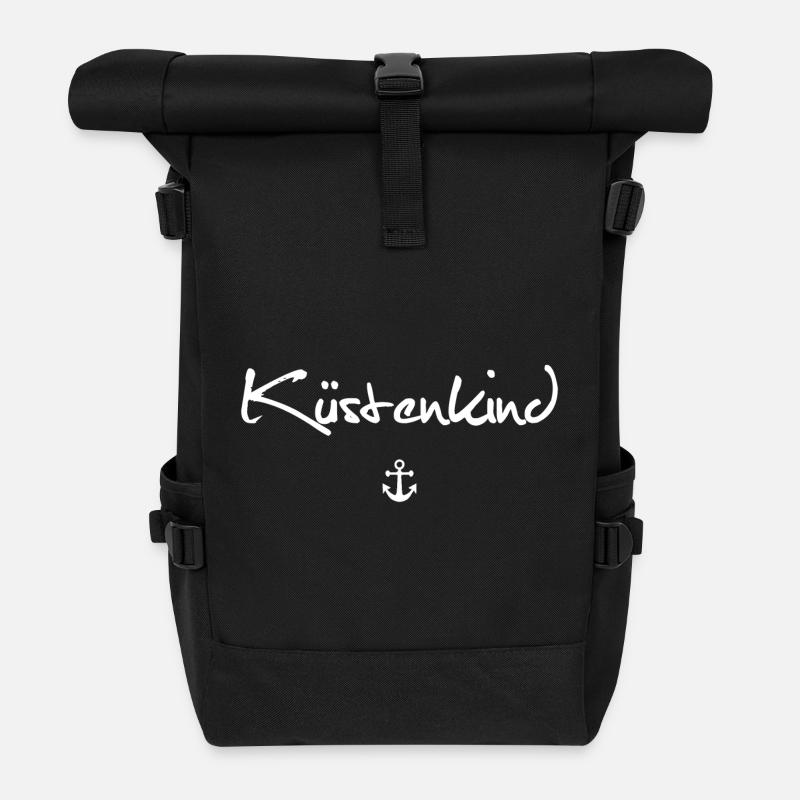 Küstenkind | Anker - Rolltop Rucksack - Schwarz