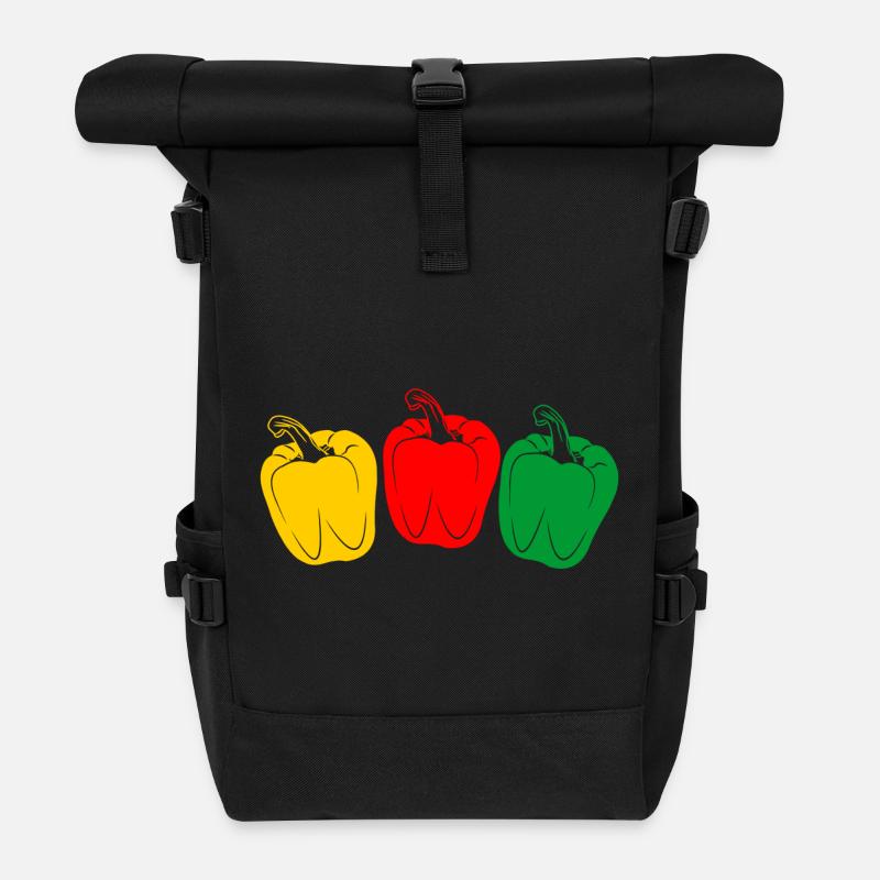 Drei Farben Paprika - Rolltop Rucksack - Schwarz