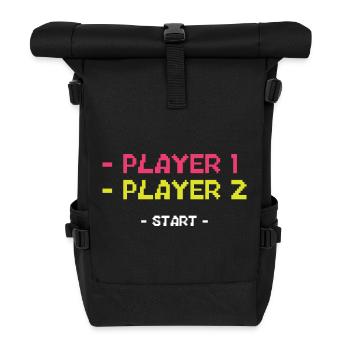 Player Start Retro Gaming 8-bit Pixel Art - Roll Top Backpack - black - Front