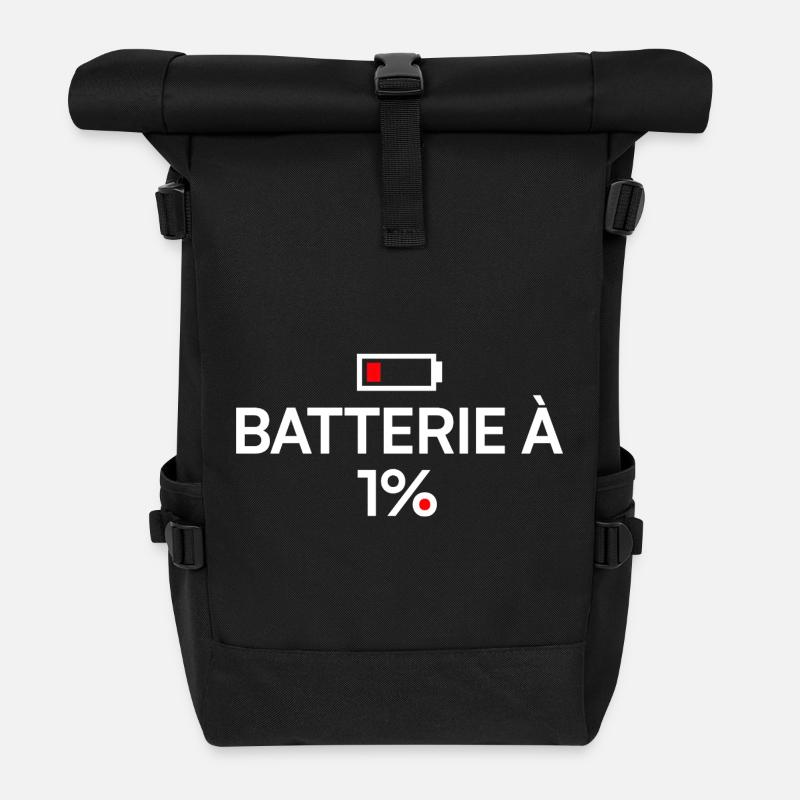 Batterie à 1% humour fatigue moderne - Sac à dos roll top - noir