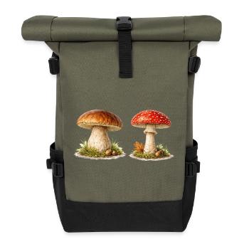 Waldpilze Pilze im Aquarellstil - Rolltop Rucksack - Olive/Schwarz - Vorne