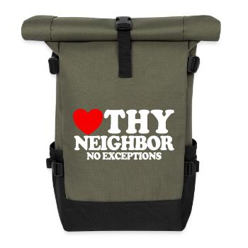 Liebe deinen Nächsten – ohne Ausnahme. Christliche - Rolltop Rucksack - Olive/Schwarz - Vorne