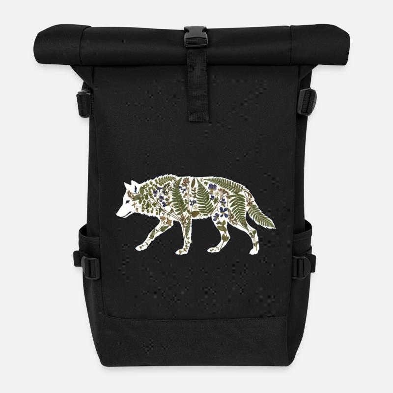 wolf botanical - Roll Top Backpack - black