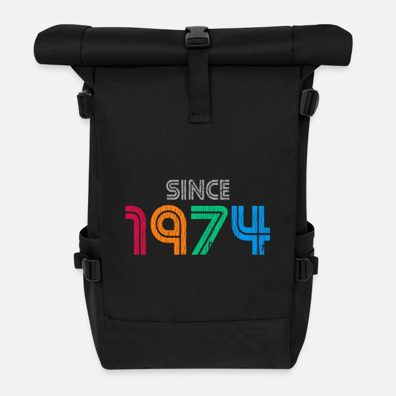 Since 1974 | Vintage Retro Colorful Year  - Roll Top Backpack - black